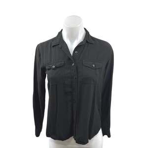 Ann Taylor LOFT Women's Black Pocket Long Sleeve Button Down Shirt Top Size XSP